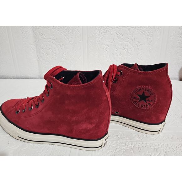 Converse Chuck Taylor Suede Lux Wedge Heel High Top Womens 9 Burgundy Sneaker - Picture 3 of 16